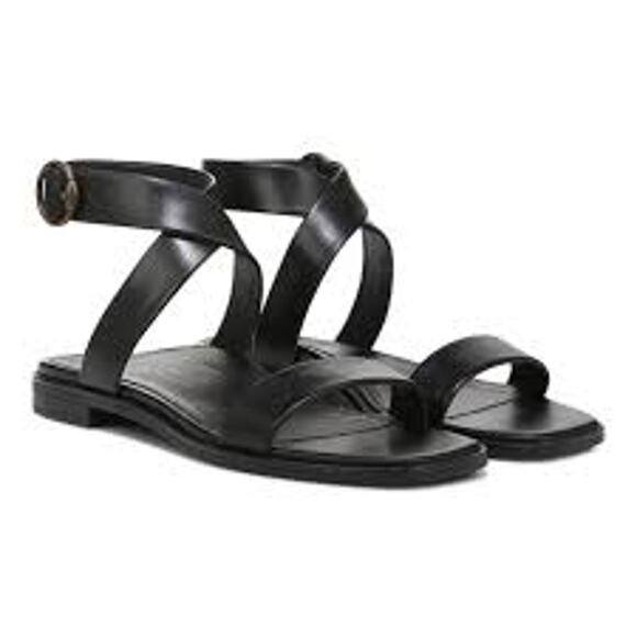 VIONIC Anaya Sandals in Black Leather Ankle Strap Wrap Size 9 Shoes - Picture 1 of 4